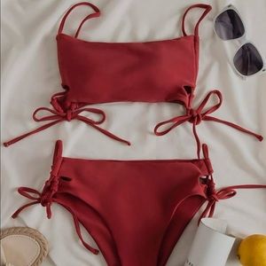Shein Burgundy High Cut Bikini Swimsuit